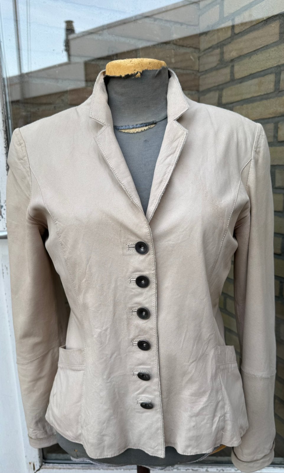 Mooi zacht Lederen Blazer van Vanderwilt Amsterdam Maat M, Verzenden, Maat 38/40 (M), Beige, Jasje