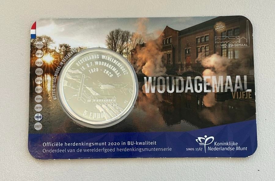UNESCO Woudagemaal Herdenkingsmunt 2020 - 5 Euro BU, Koningin Beatrix, Zilver, Euro's, Ophalen of Verzenden