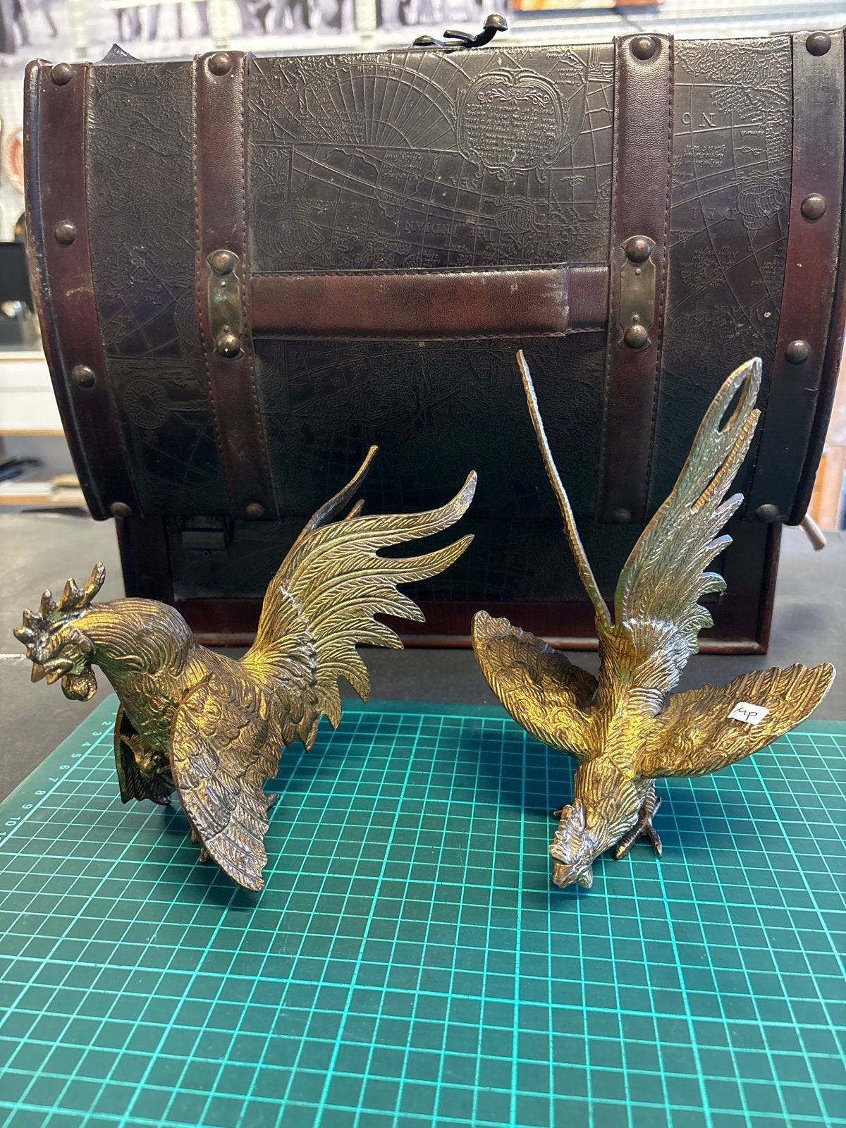 Set van 2 bronzen hanen, 20cm, Ophalen of Verzenden, Brons