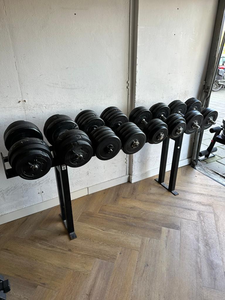 Dumbells en schijven inclusief stalen rek, Ophalen, Dumbbell