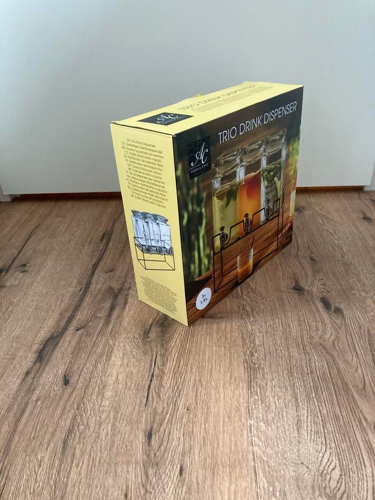 Trio Drink Dispenser - 3x 1.5L Glazen Drankdispenser, Nieuw, Ophalen of Verzenden, Overige merken, Glas