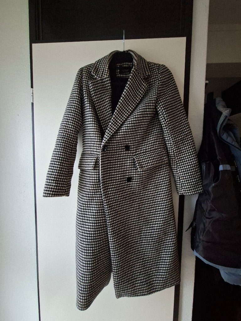Stijlvolle Zwart-Witte Pied-de-Poule Jas, Maat 38/40 (M), Zwart, Ophalen of Verzenden, Onbekend