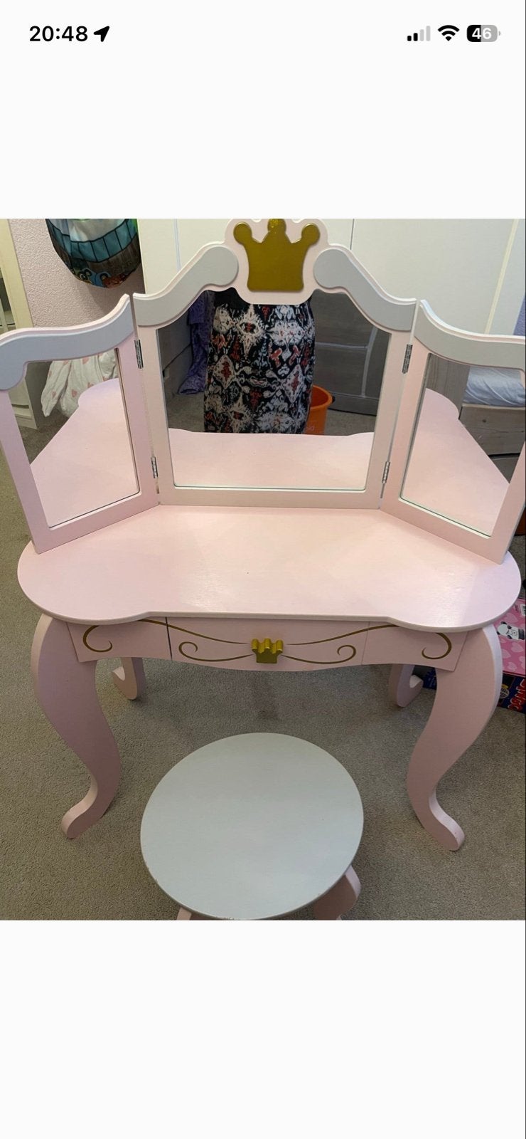 Roze prinsessen kaptafel met spiegel en krukje, Ophalen, Minder dan 50 cm, Gebruikt, Minder dan 100 cm