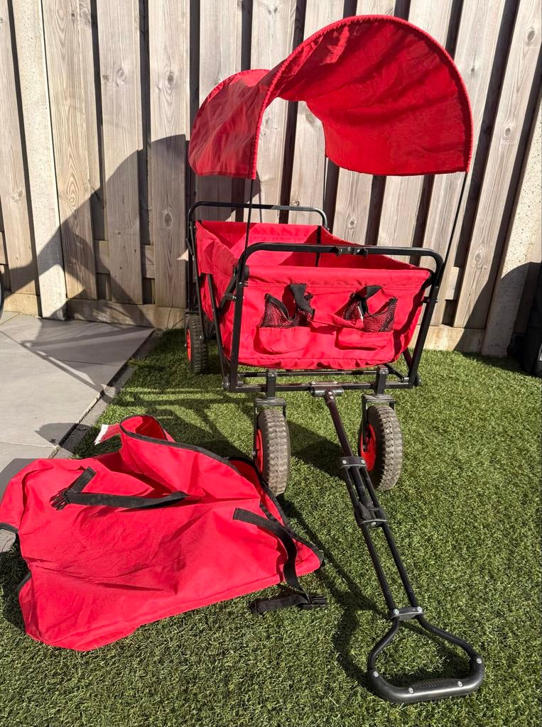 Compmete MACWagon Opvouwbare bolderkar met zonnekap - Rood, Ophalen, Opvouwbaar, Zo goed als nieuw