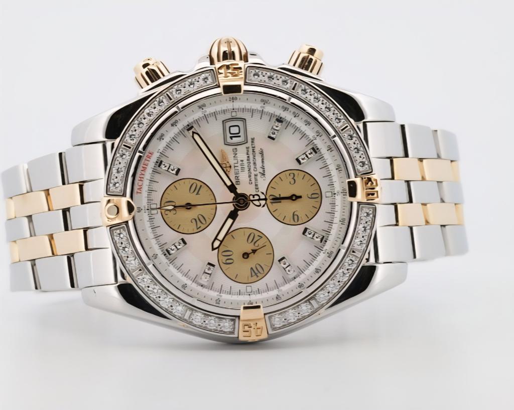 Breitling chronomat goud bicolor 44mm in nieuw staat fullset, Ophalen of Verzenden, Zo goed als nieuw, Goud, Breitling
