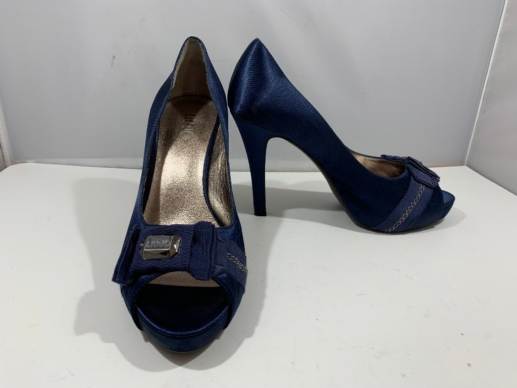 Liu Jo, maat 39 stijlvolle blauwe peeptoe hakken., Kleding | Dames, Liu Jo, Zo goed als nieuw, Schoenen met hoge hakken, Verzenden