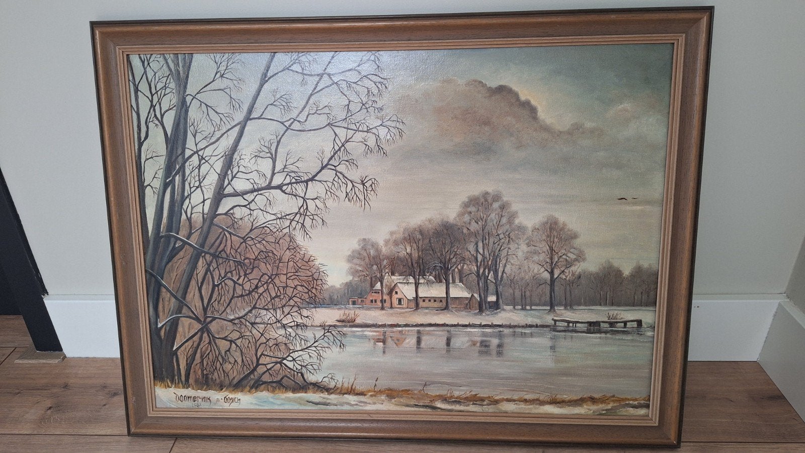 Schilderij Boerderij 'De Pettelaar' - Winterlandschap, Antiek en Kunst, Ophalen, Doek, Realistisch, Gedateerd