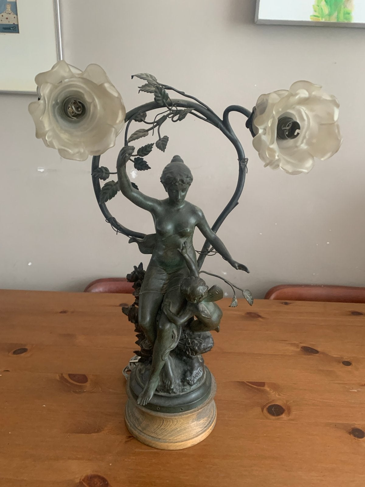 Antieke bronzen lamp gesigneerd door Garnier., Ophalen of Verzenden