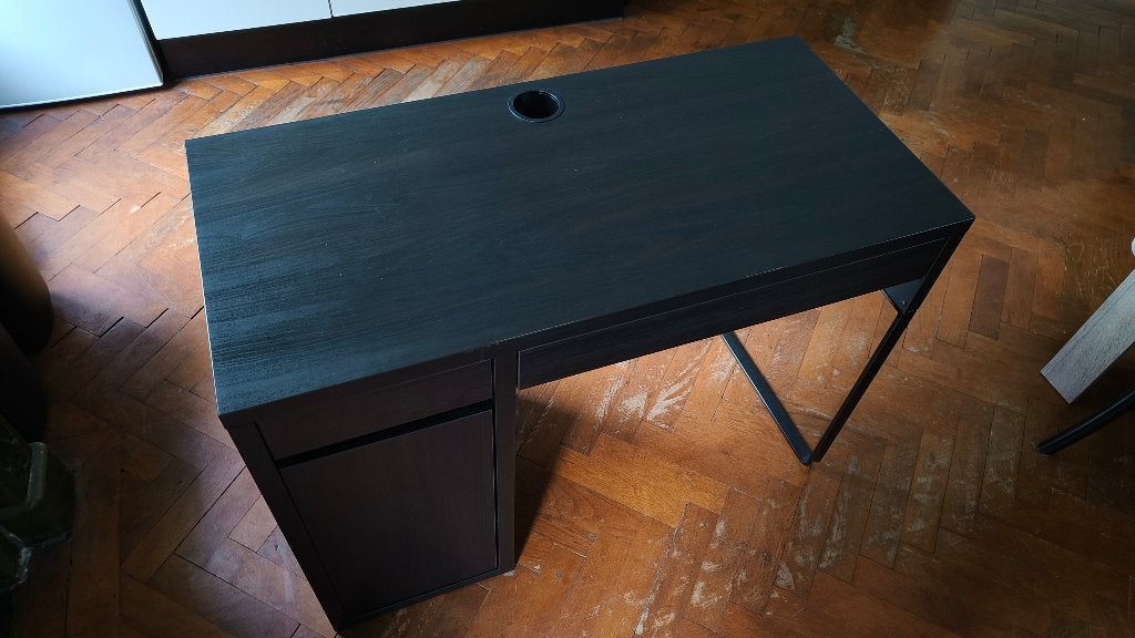 Ikea Micke bureau + Flintan bureaustoel, Huis en Inrichting, Bureaus, Ophalen, Zwart, 105 cm, Gebruikt