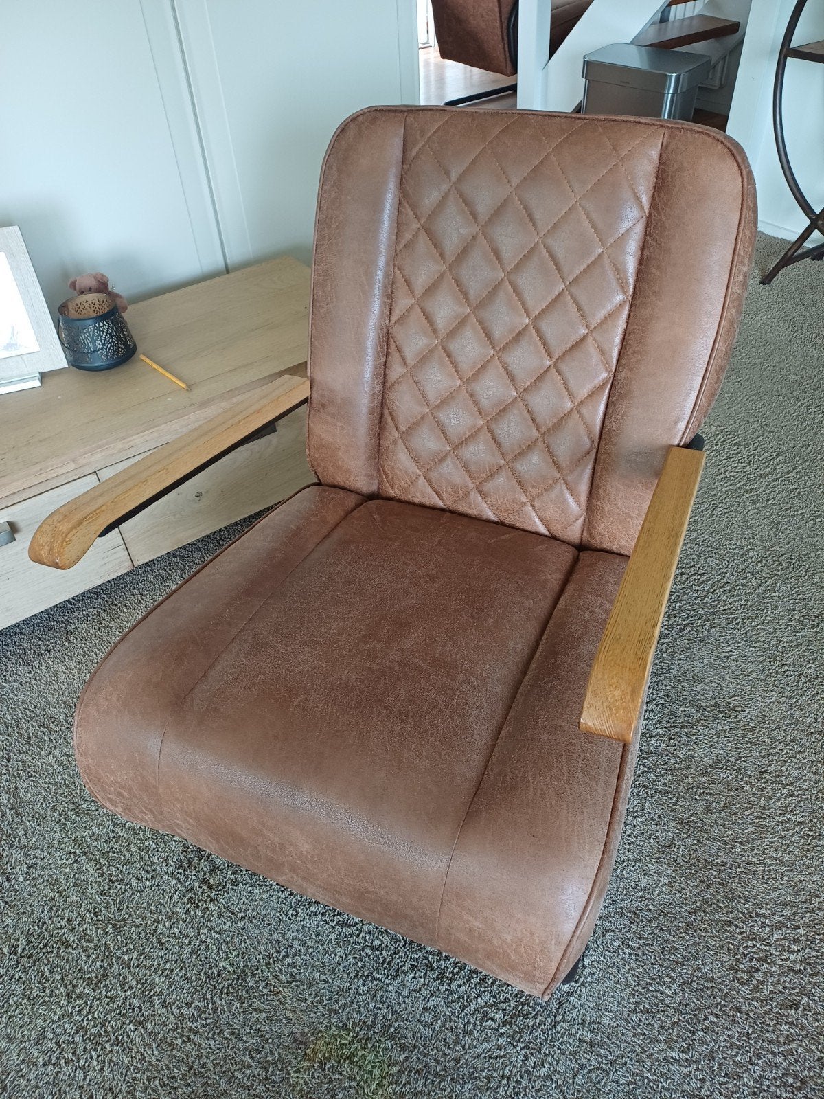 Comfortabele Stoere Industriële Buisframe Fauteuil – Cognac, Ophalen, Bruin, Modern, Industrieel, Comfort, Zo goed als nieuw