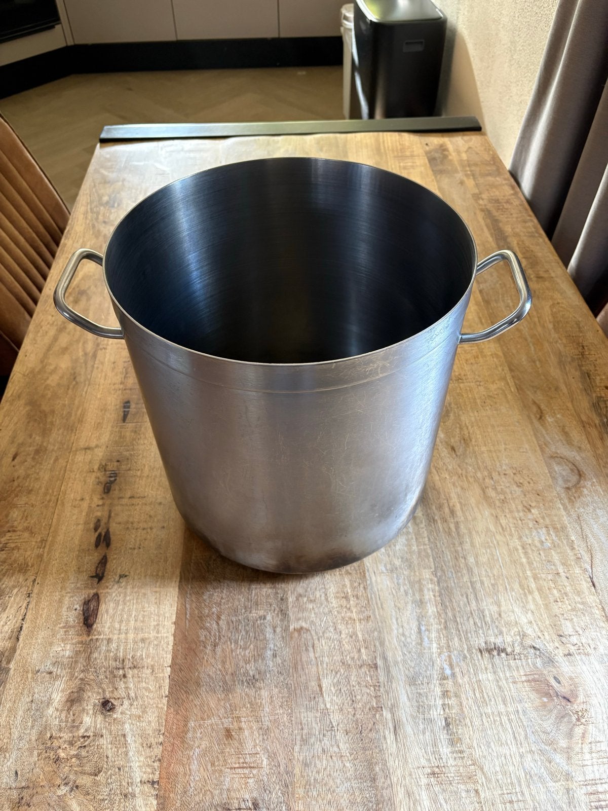 Grote professionele Kookpan 30 Liter RVS, Ophalen, Gebruikt, Met handvatten, Rvs