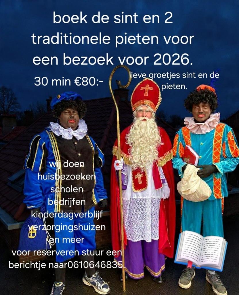 Sinterklaas met 2 echte pieten voor een bezoek reserveer nu., Diversen, Ophalen of Verzenden