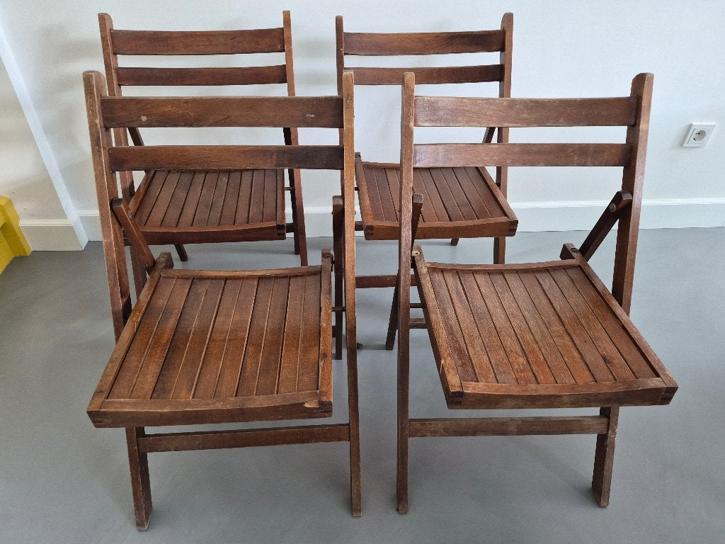 4 mooie vintage houten klapstoelen, Ophalen, Gebruikt, Bruin, Vintage