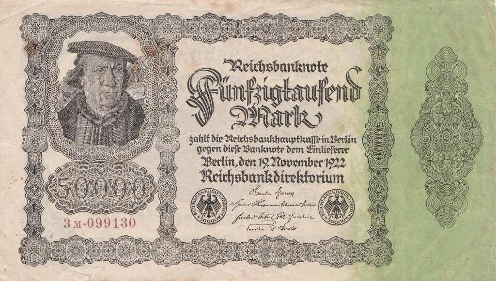 Duits bankbiljet van 50.000 Mark, 1922, Postzegels en Munten, Bankbiljetten | Europa | Niet-Eurobiljetten, Ophalen of Verzenden