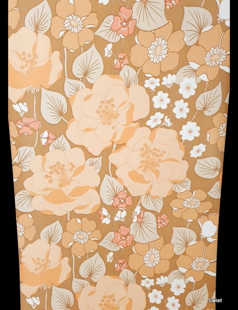3556 vintage bloemenbehang abrikoos oranje 70s swiet, Ophalen of Verzenden, Minder dan 10 m², Oranje