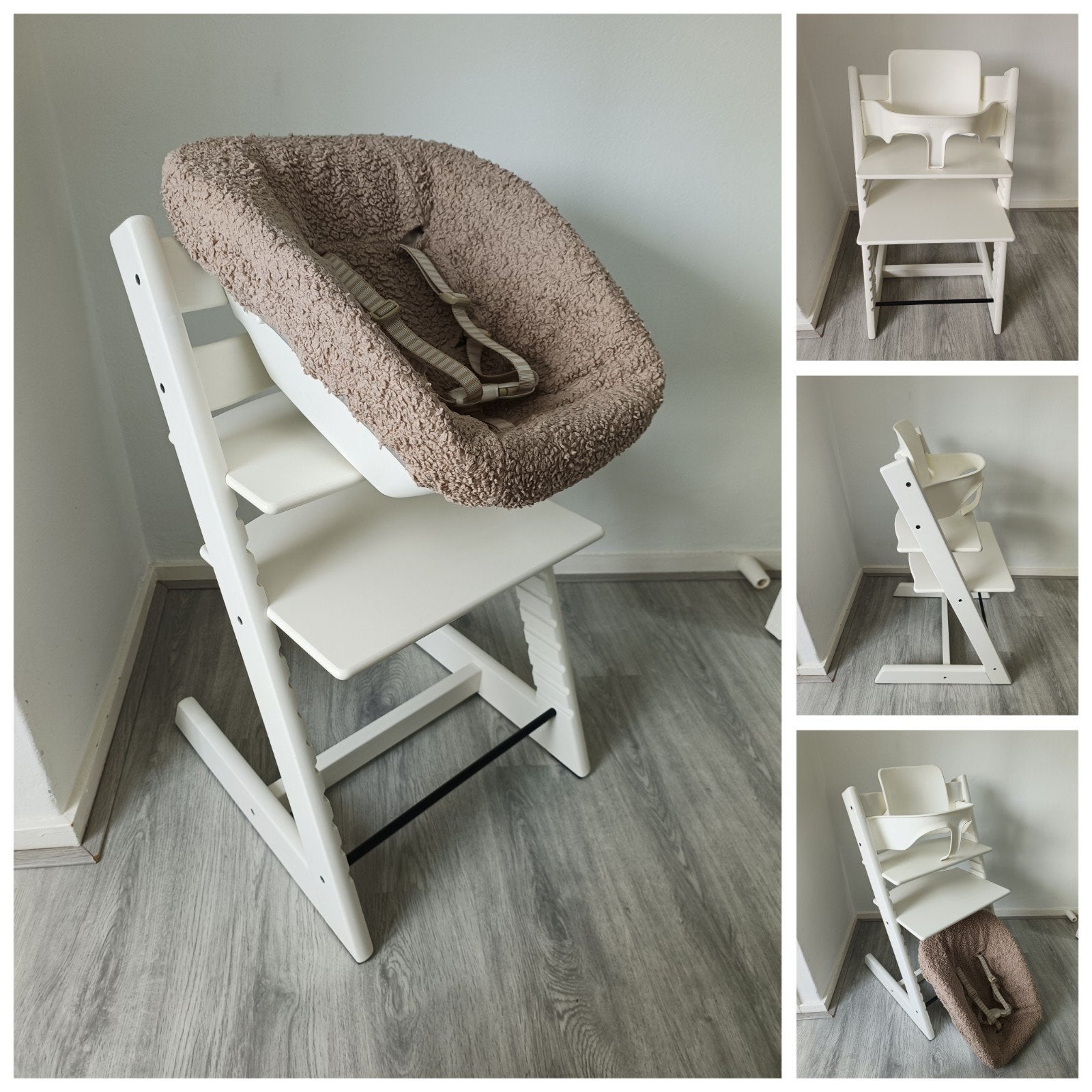Stokke Tripp Trapp wit met babyset, newbornset, teddy hoes, Kinderen en Baby's, Kinderstoelen, Zo goed als nieuw, Meegroeistoel