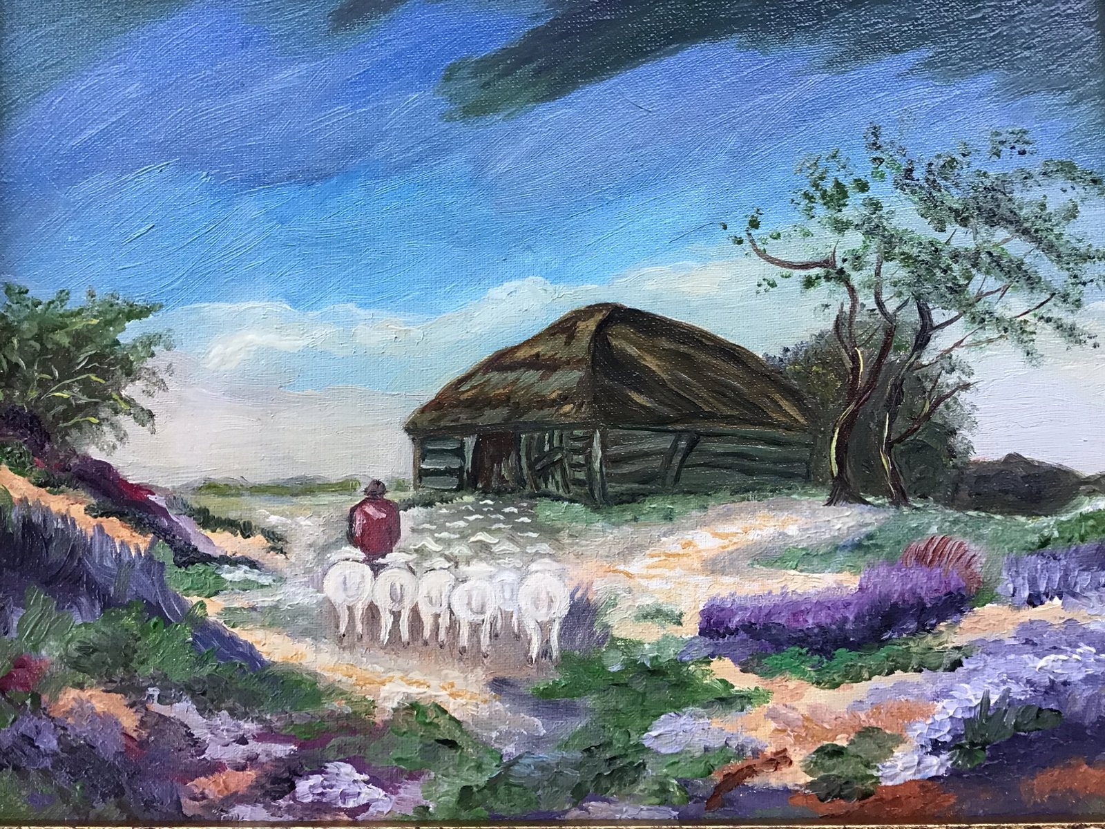 Herder met schapen. Lijstje met glas  33x29 cm, Ophalen of Verzenden