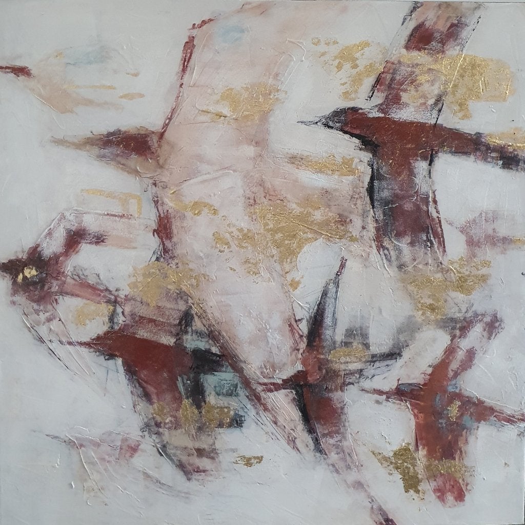 abstract schilderij zwerm vliegende vogels, Antiek en Kunst, Kunst | Schilderijen | Abstract, Ophalen