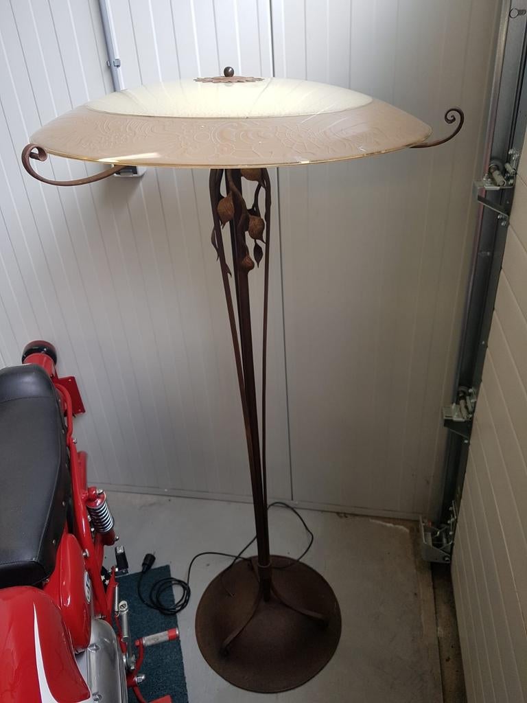 Echte antieke art nouveau smeedijzer staande vloer lamp, Ophalen