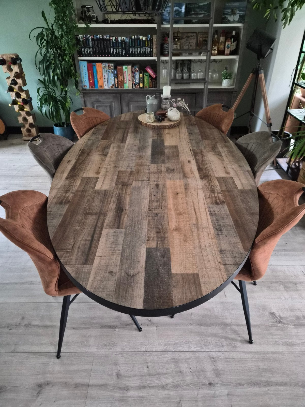 Ovale eettafel (250x128) met metalen spinpoot, Huis en Inrichting, Tafels | Eettafels, Ophalen, 100 tot 150 cm, 200 cm of meer
