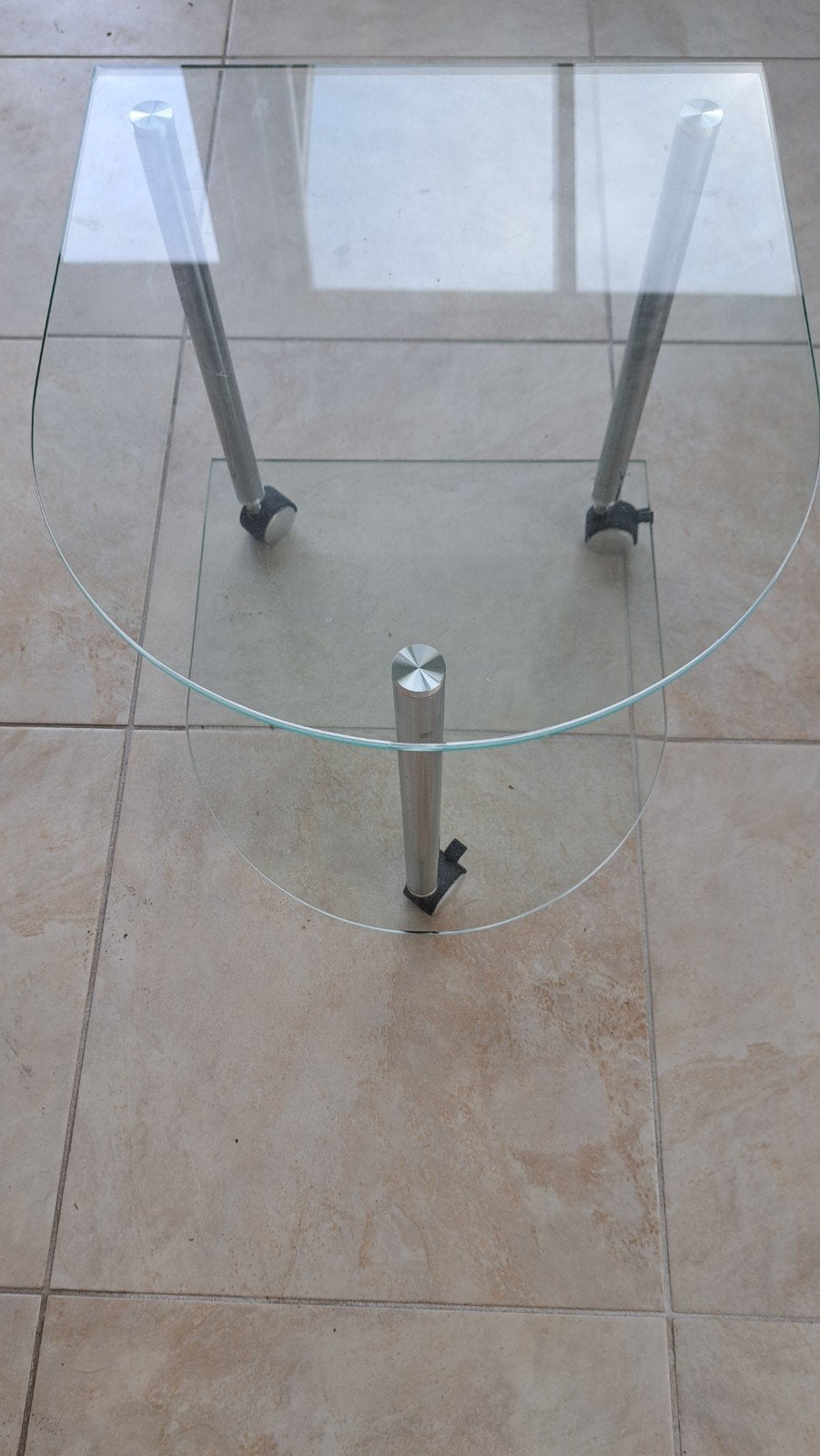 Glazen bijzettafel met wieltjes, Huis en Inrichting, Ophalen, Minder dan 50 cm, Minder dan 50 cm, Zo goed als nieuw