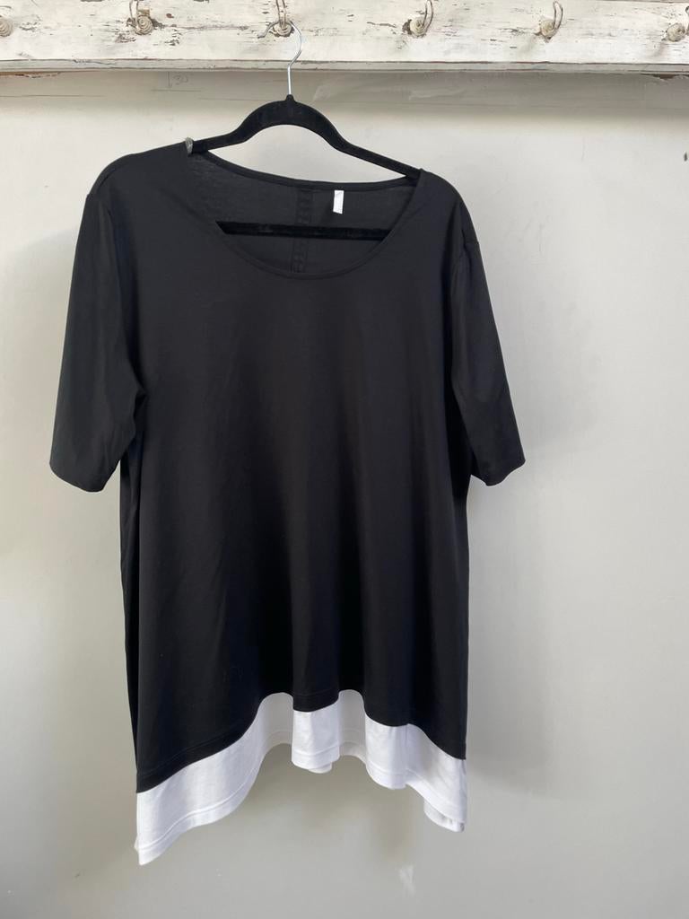 Rösch top zwart met witte rand D46, Zwart, Maat 46/48 (XL) of groter, Ophalen of Verzenden, Korte mouw