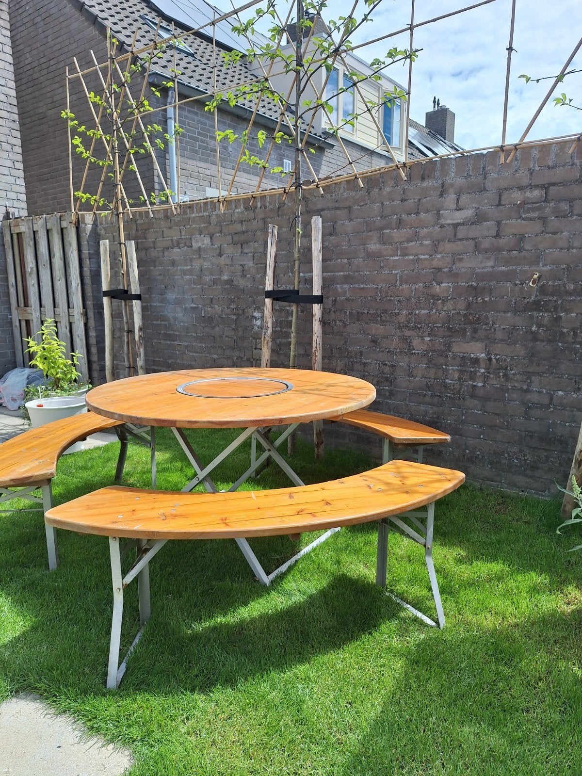 Biertafel set, Tuin en Terras, Picknicktafels, Ophalen, Rechthoekig, Hout, Inklapbaar