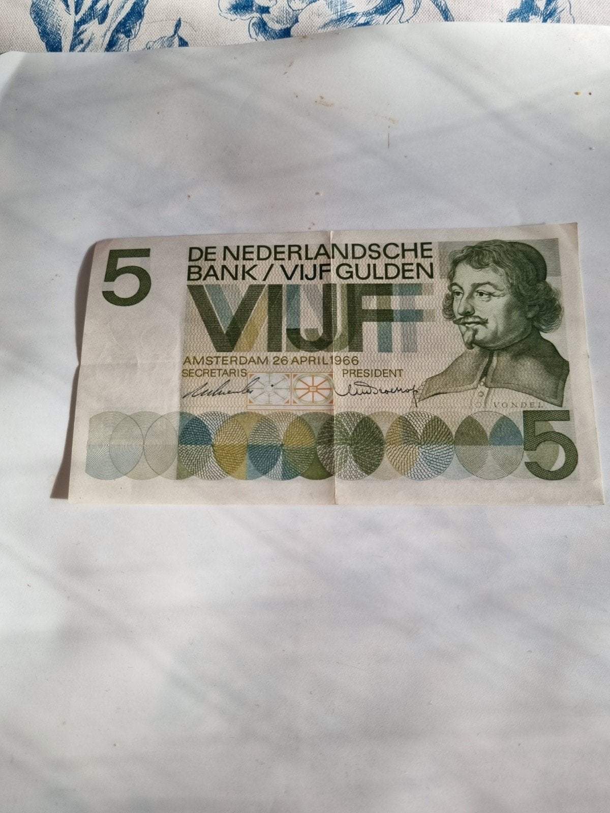 Nederland:  zeer fraai Vondel 5 gulden bankbiljet uit 1966., Ophalen of Verzenden, 5 gulden, Los biljet