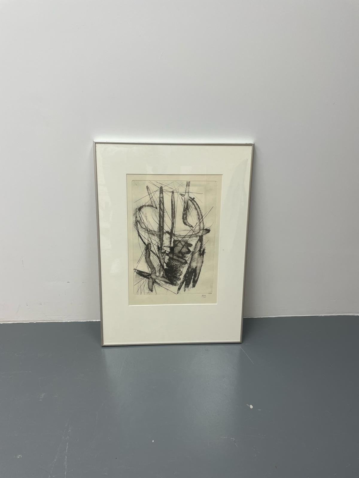 Abstracte ets van Anja, ingelijst, L70,5 B50,5, Ophalen of Verzenden