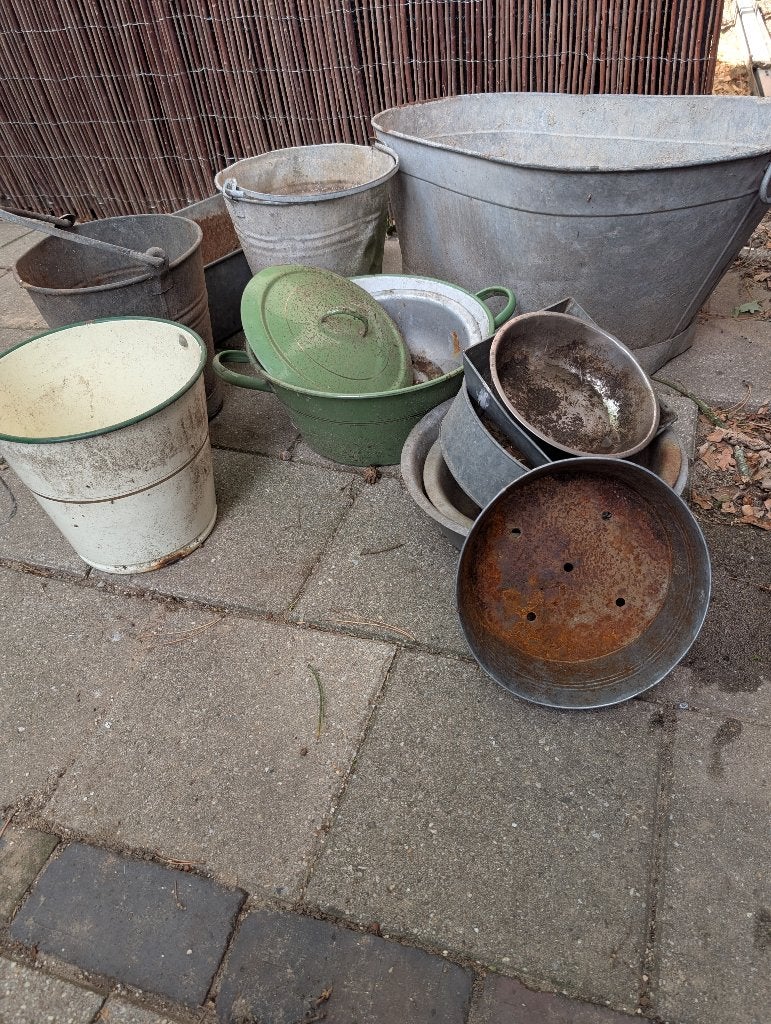 vintage emmers, teil en bakken, Tuin en Terras, Ophalen, Gebruikt, Minder dan 60 cm, Balkon