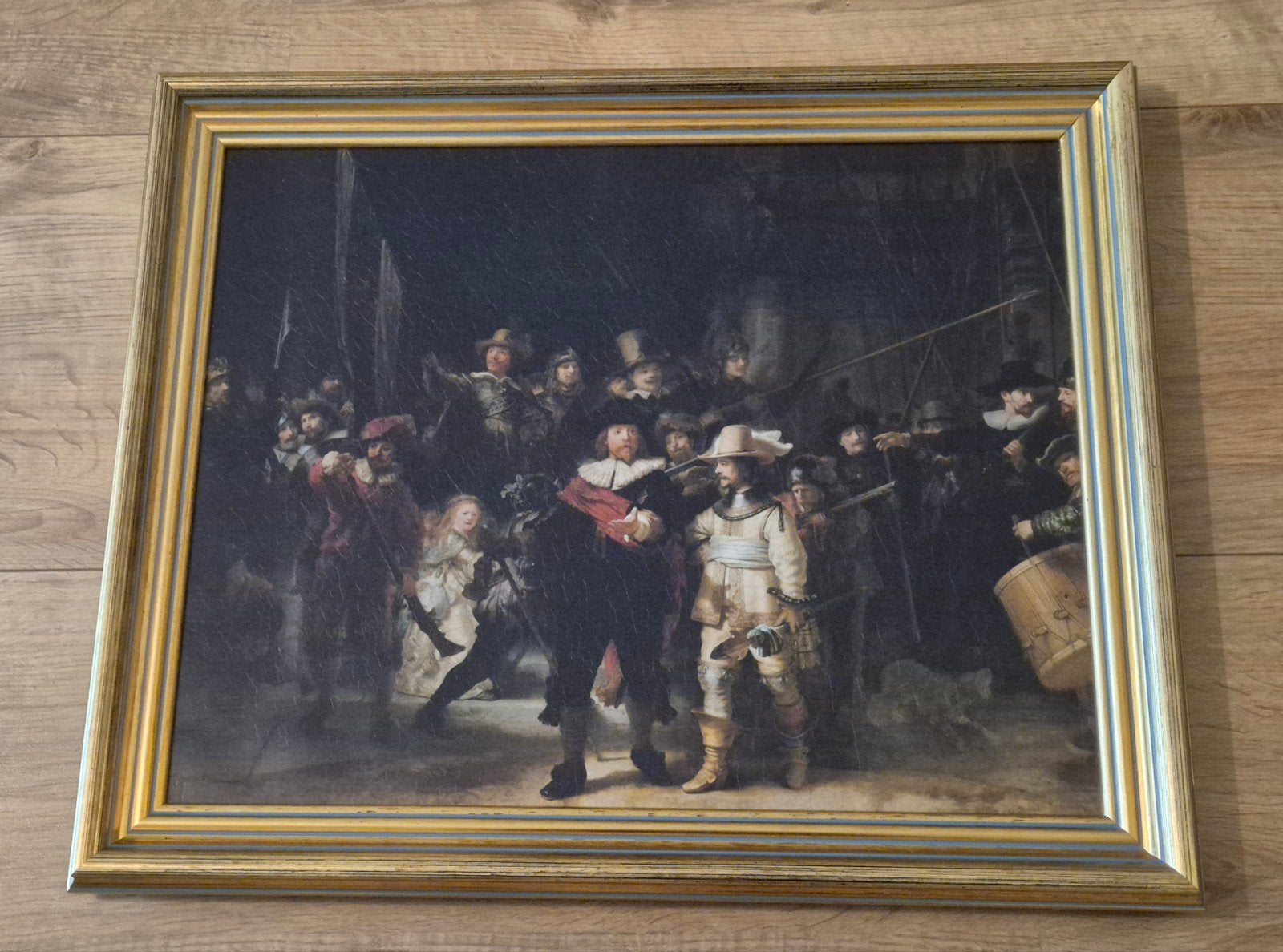 Schilderij De Nachtwacht - Rembrandt van Rijn, Met passe-partout, Doek, Portret of Personen, Oud hollands