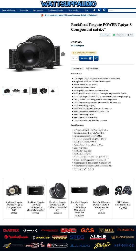 Rockford Fosgate POWER T4652-S 6.5 inch 16.5cm composet, Audio Design, Nieuw, Am Breilingsweg 3, 76709 Kronau, Duitsland, Ophalen of Verzenden