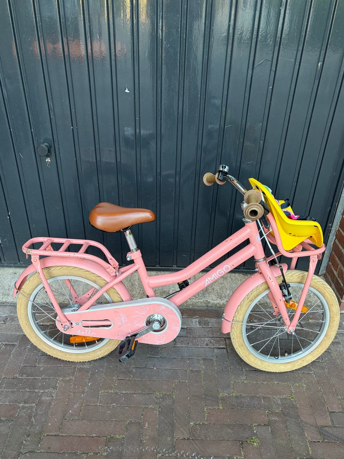 Amigo Bella kinderfiets 16 inch roze, Ophalen, Gebruikt, Velgrem, 16 tot 20 inch