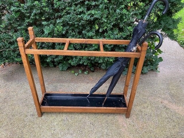 Art Deco paraplubak massief eiken metalen lekbak, Ophalen of Verzenden