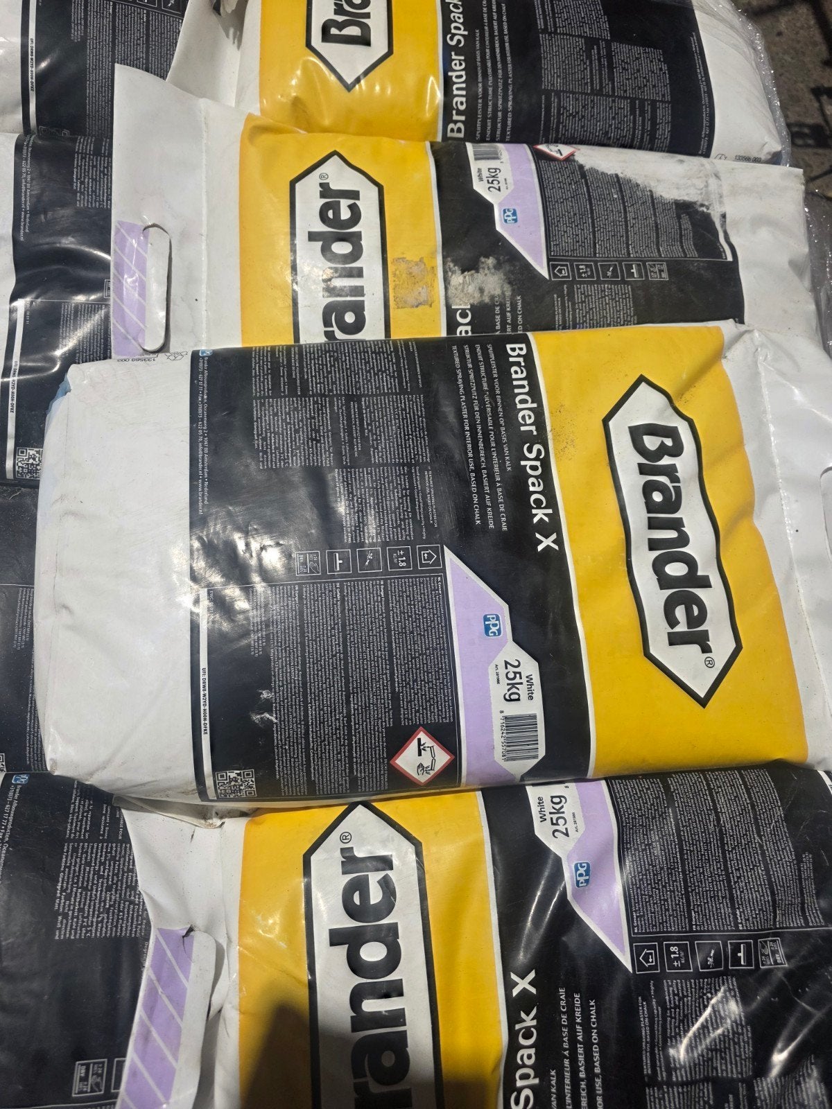 34 zakken Brander Spack X - 25kg wit, Ophalen, Wit, Nieuw, Verf