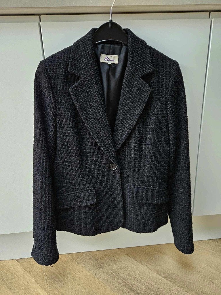 Miss Etam tweed look blazer, zwart, maat 36, i.z.g.st, Zwart, Ophalen of Verzenden, Zo goed als nieuw, Jasje