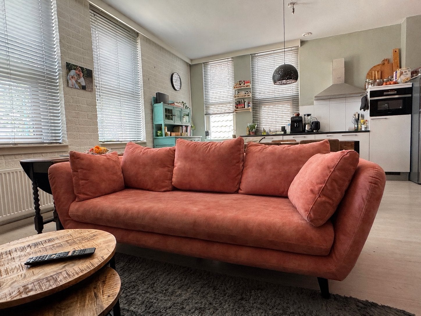 Roze velours 3-zits bank, Ophalen, Tweepersoons, 75 tot 100 cm, Zo goed als nieuw