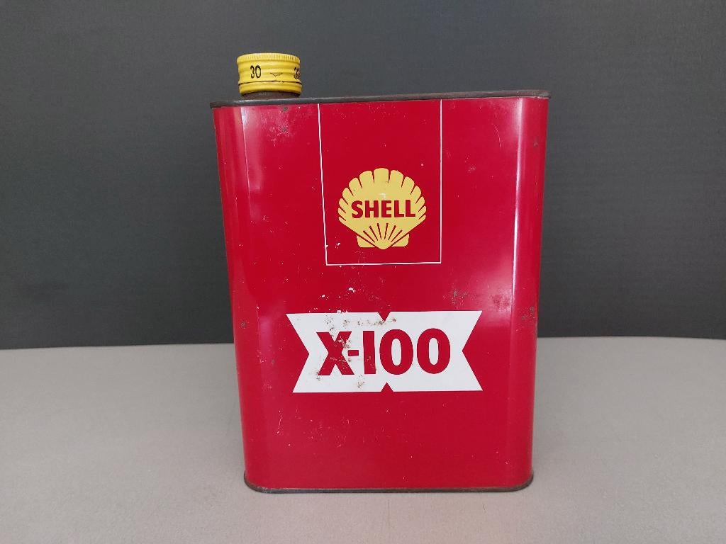 Vintage SHELL X-100 2 Liter Motorolie blik, Verzamelen, Ophalen of Verzenden, Gebruikt, Gebruiksvoorwerp