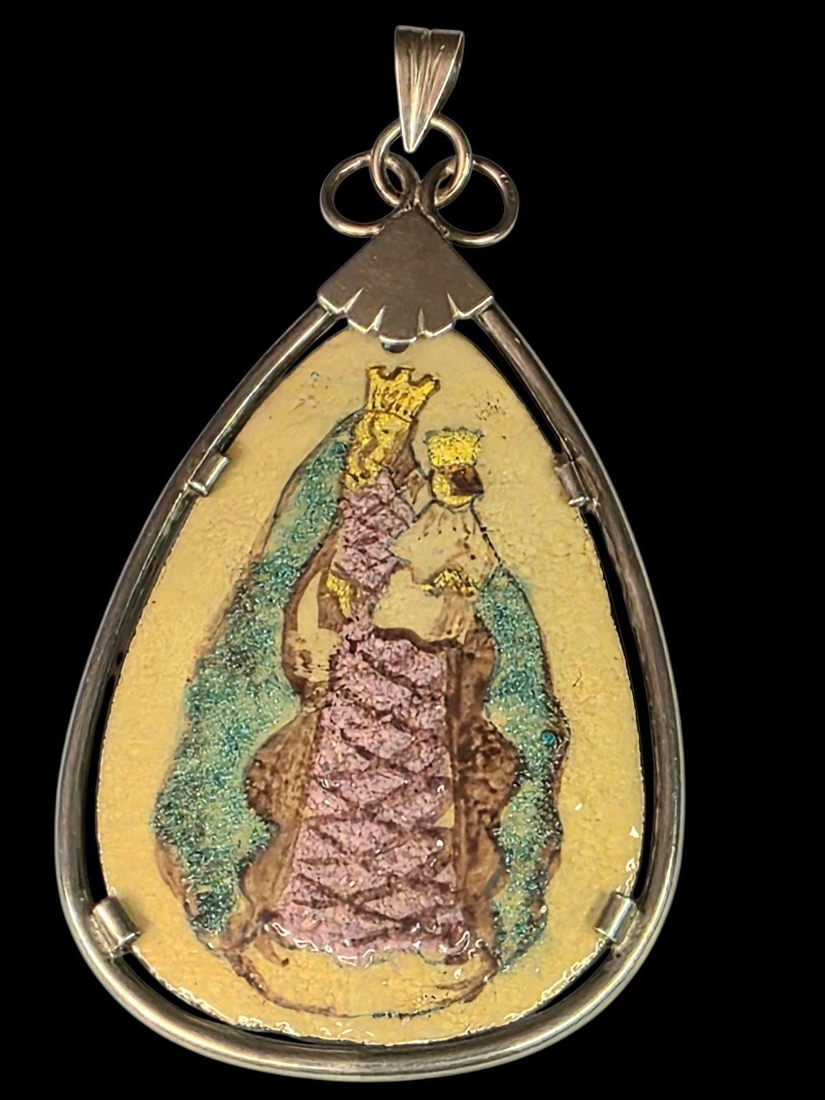 Zilver &amp; emaille hanger madonna met kind periode ca 1900, Verzenden, Zilver