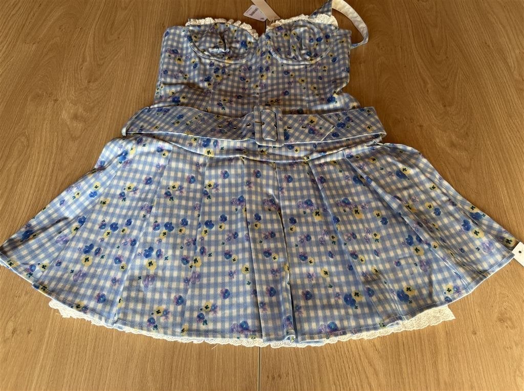 Free People Wit/Lichtblauwe Bloemenjurk - Maat M, Maat 38/40 (M), Wit, Ophalen of Verzenden, Zo goed als nieuw