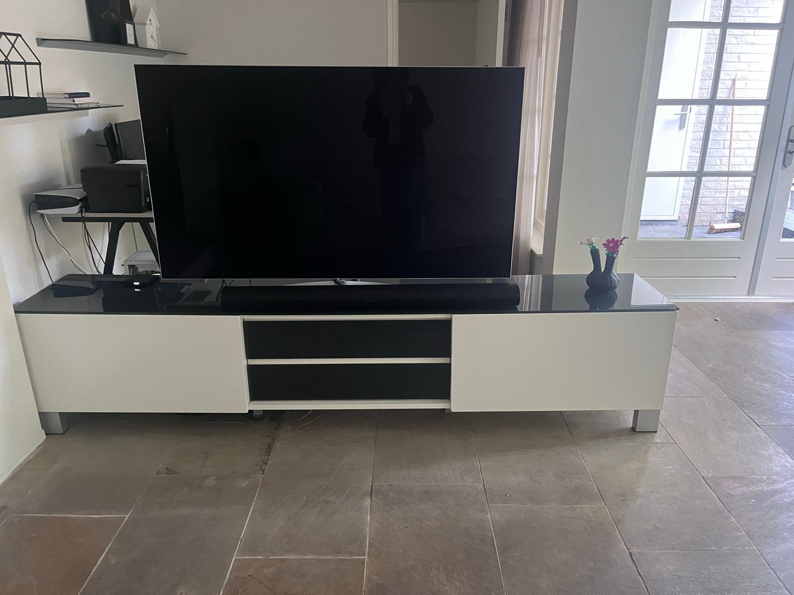 Modern Dressoir Wit/Zwart - 256x46 cm, Huis en Inrichting, Ophalen, Gebruikt, 200 cm of meer, 25 tot 50 cm