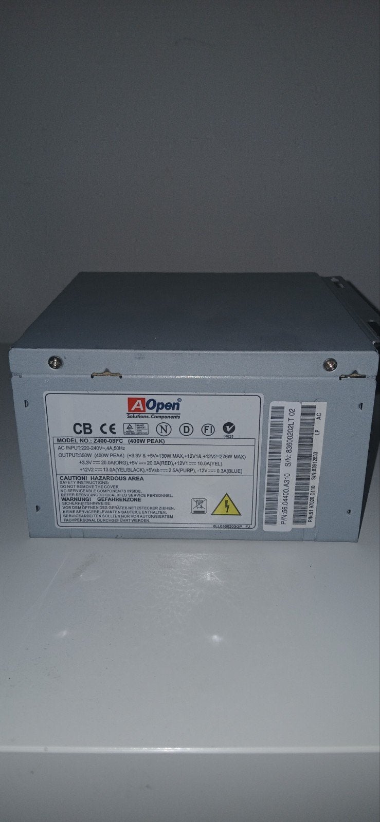 Aopen Z400-08FC PSU 400W Peak Voeding, Computers en Software, Ophalen, Gebruikt