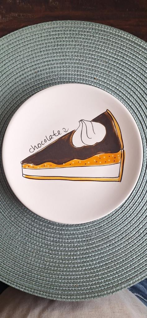 Blond gebaksbordje met chocoladetaart design, Ophalen