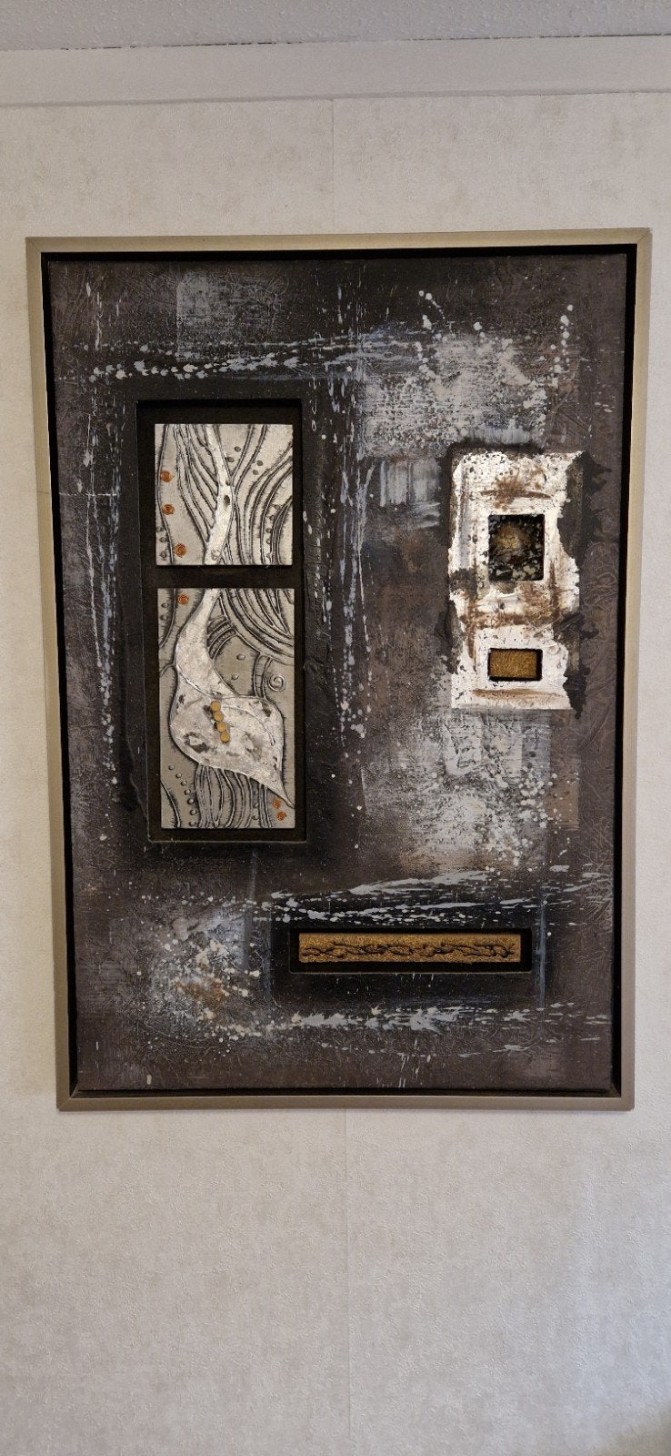 Modern Abstract Kunstwerk met Textuur en Diepte, Ophalen, Gemengde techniek, Overige materialen, Ingelijst
