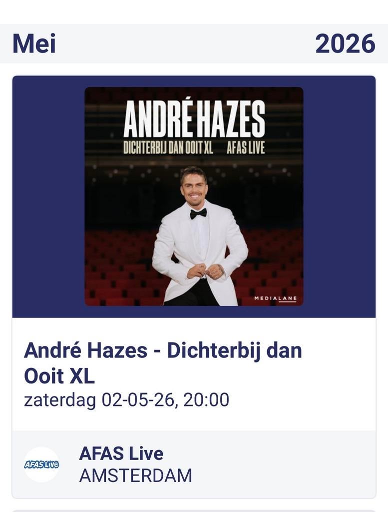 Andre hazes Dichterbij dan ooit Xl in Afas live, Tickets en Kaartjes, Twee personen, Mei, Levenslied