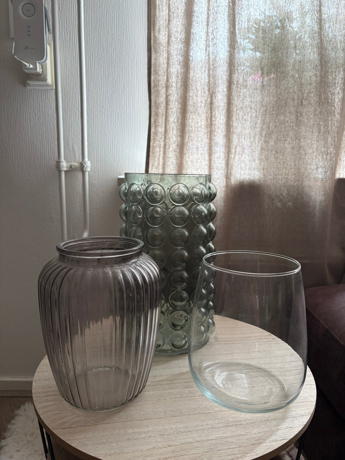Set van 3 verschillende vazen, Ophalen, Gebruikt, Glas, Meerkleurig