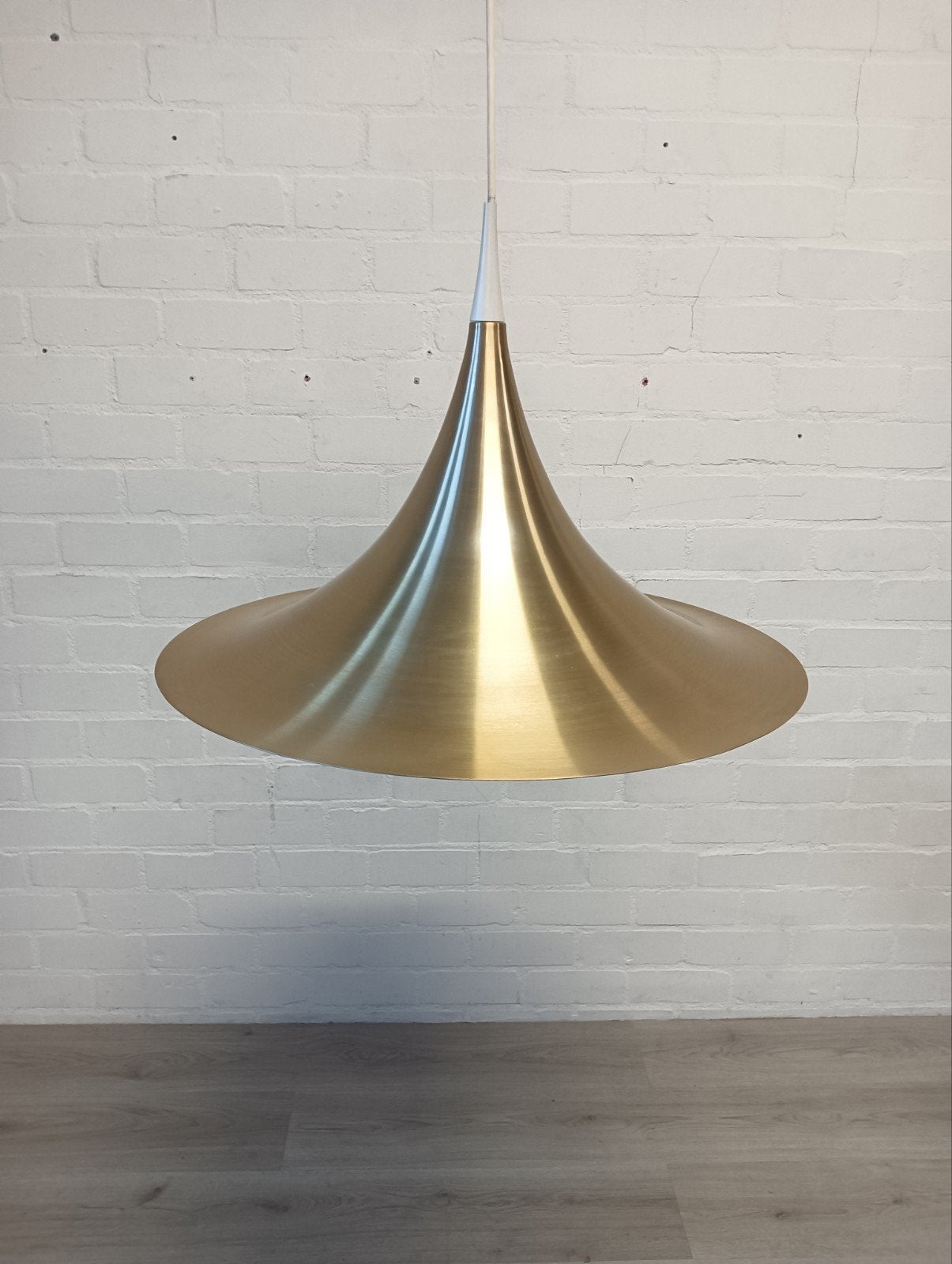 Vintage Doria Leuchten hanglamp - messing en wit, Ophalen