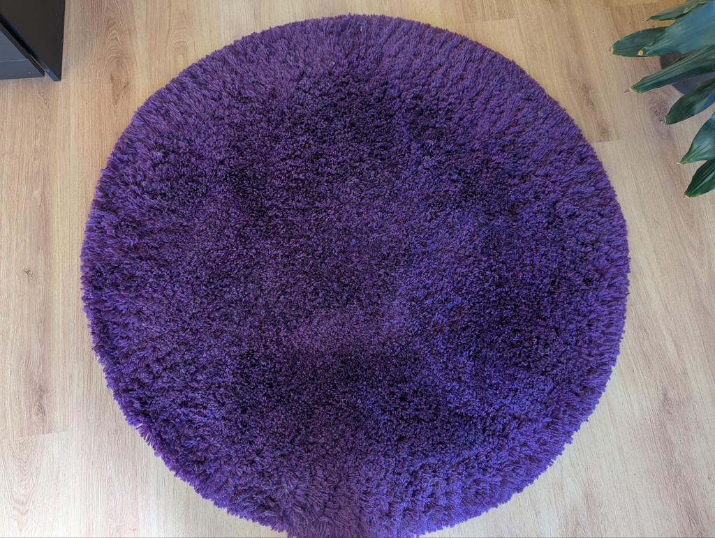 Paars Shaggy Vloerkleed - Rond, 120x120 cm, Shaggy, Rond, Ophalen of Verzenden, Zo goed als nieuw