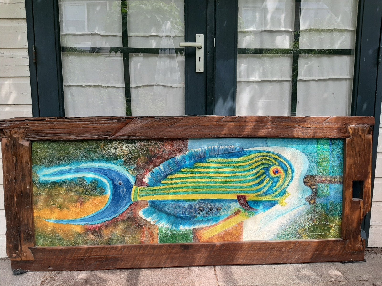 Uniek kunstwerk  Vis in houten lijst uit Lombok, indonesia, Ophalen of Verzenden