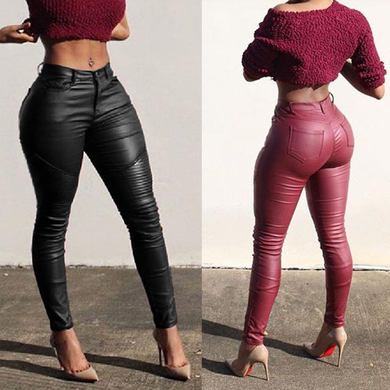 Dames broek leer look (sexy rubber leren legging rode zwart), Maat 38/40 (M), Overige kleuren, Verzenden, Nieuw